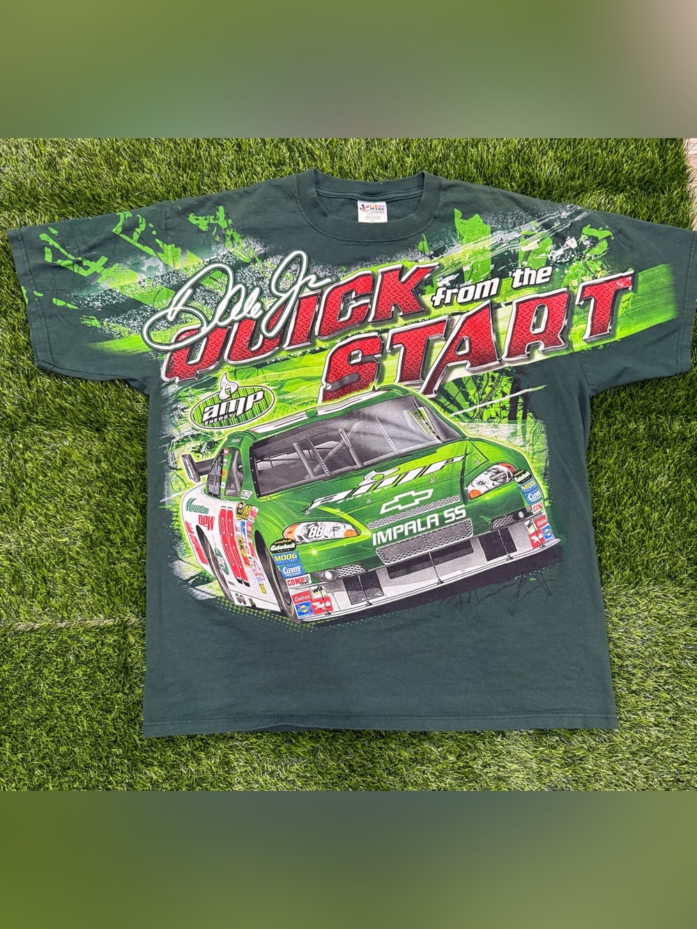 Chase Authentics Dale Earnhardt Jr #88 AMP Energy NASCAR T-Shirt XL Green AOP